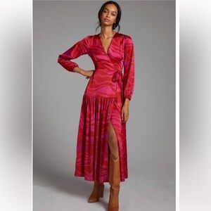Hutch Ciara Red Zebra Satin Maxi Wrap Dress